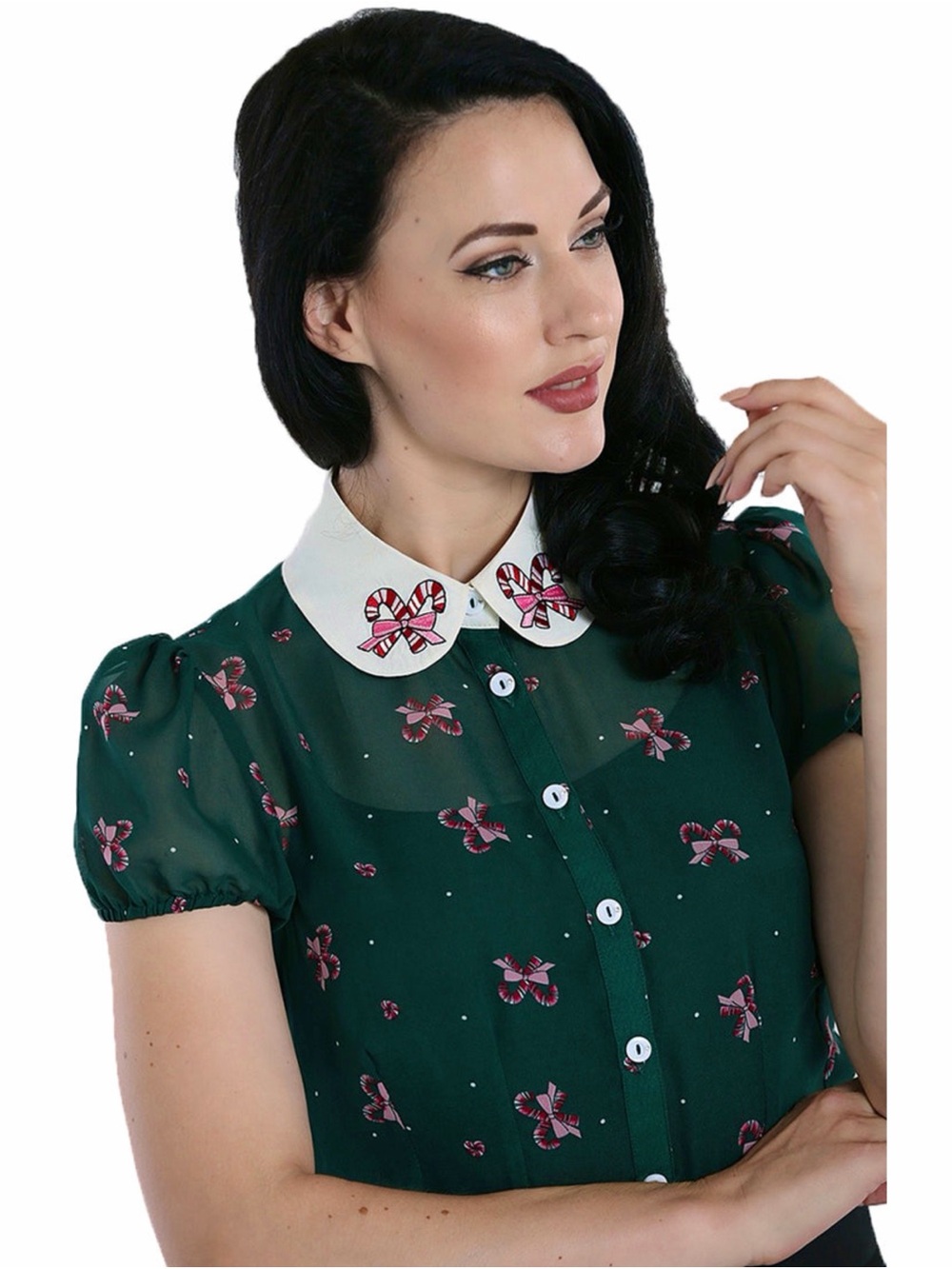 Hell Bunny Beth Candy Cane Christmas Blouse L - Picture 4 of 11
